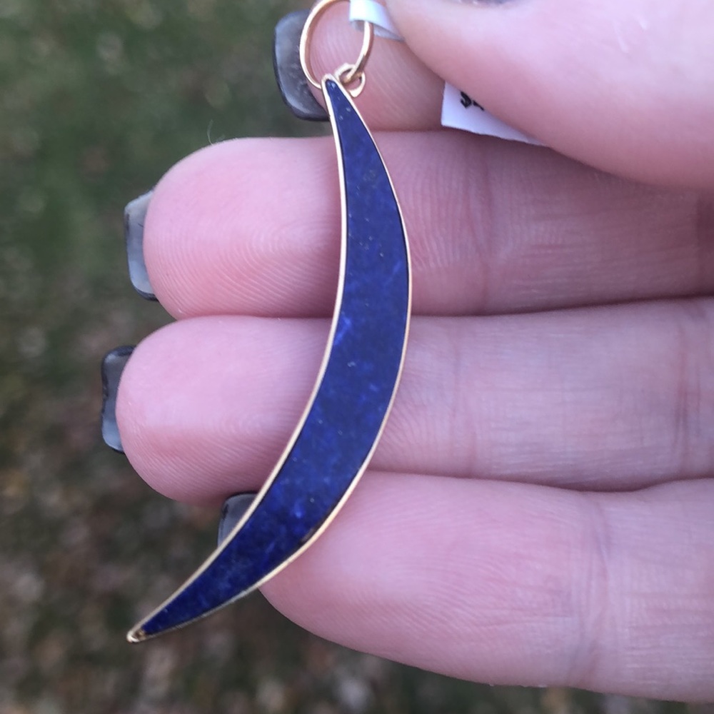 14k yellow gold, lapis and diamond crescent - Picture 2 of 2